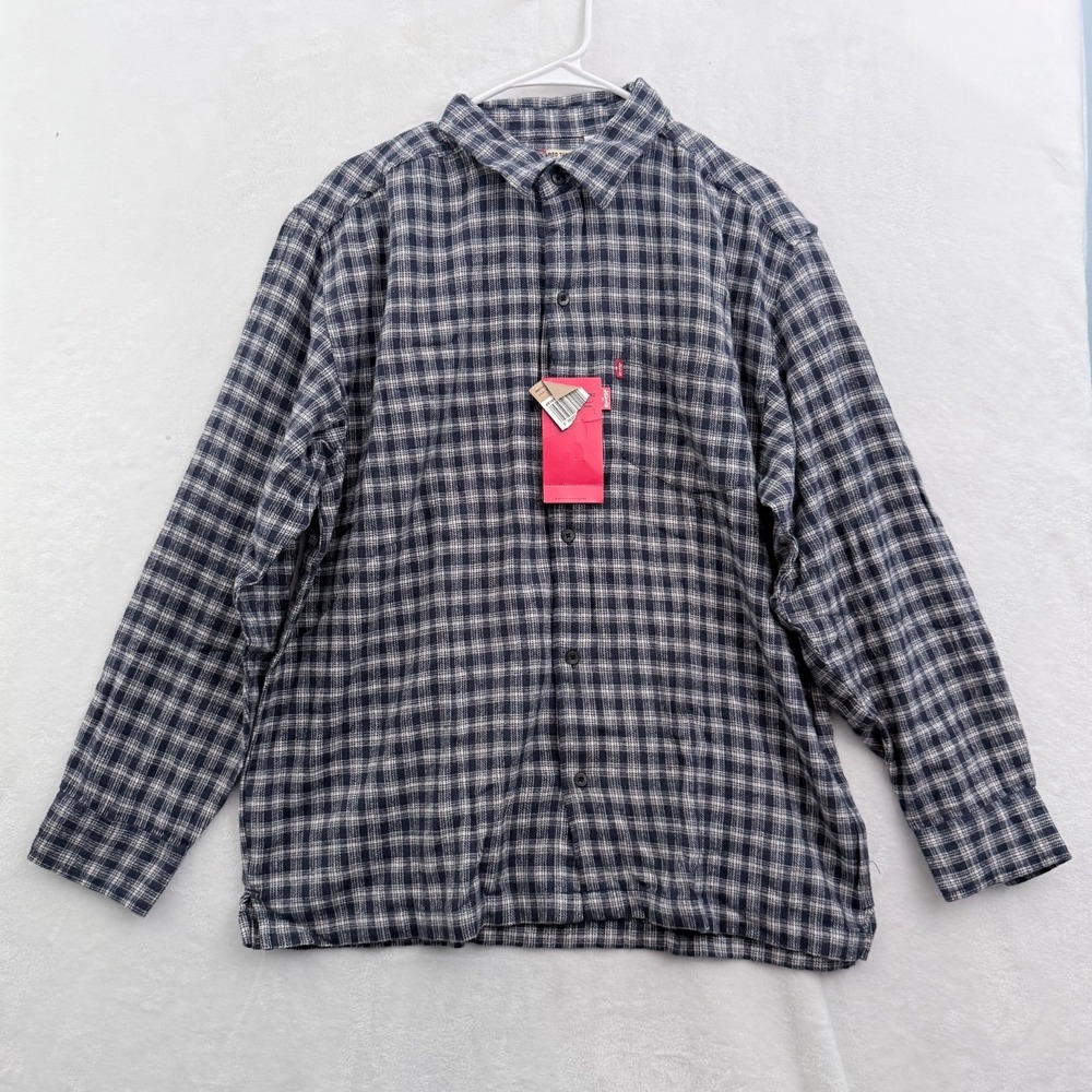 Levis Flannel Shirt Mens L Blue Plaid Pocket Outdoor Casual Button Up